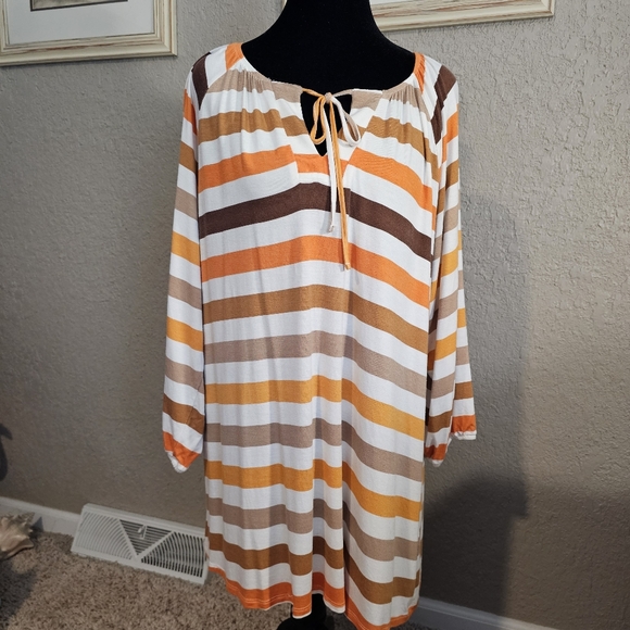LuLaRoe Tops - LuLaRoe Debra XL 16/18 Striped Fall Tunic Top Boho Pumpkin Spice Colors